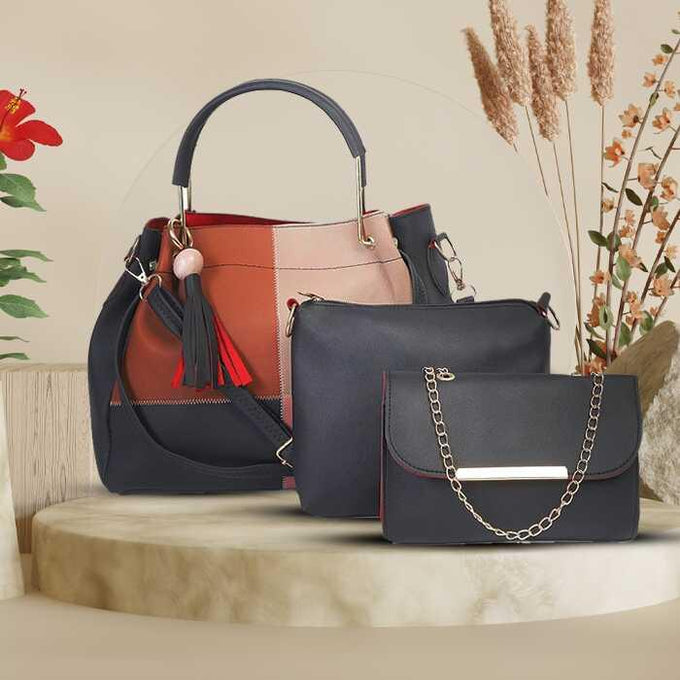 Handbag For Women And Girls Combo Set Of 3 - Black
