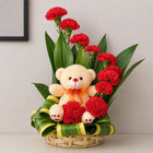 12 Red Carnation Basket with 6 Inch Teddy | OyeGifts customer review image