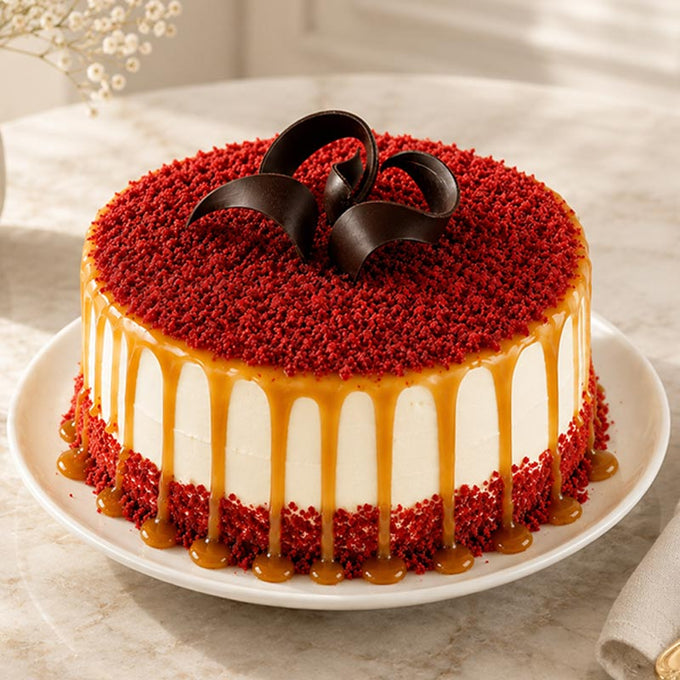 Red Velvet Caramel Drip Cake