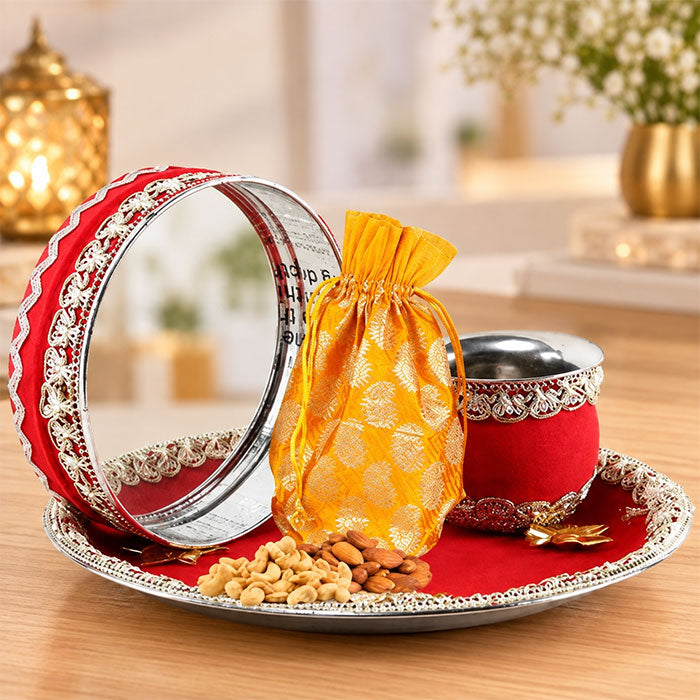 Karwa Chauth Pooja Thali Hamper with Dry Fruits & Sweets
