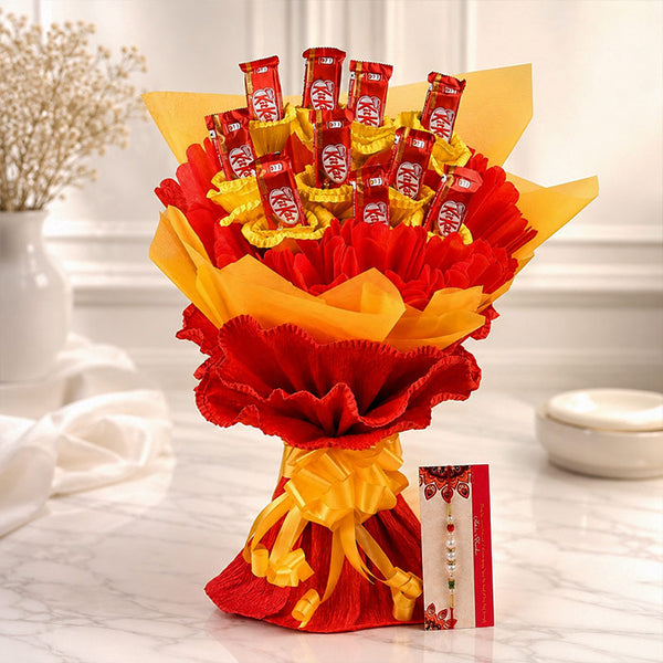KitKat Chocolate Bouquet with Pearl Rakhi & Roli Chawal