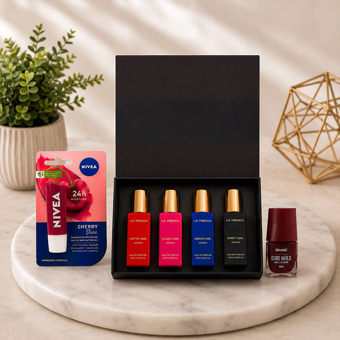 La'French Perfume Gift Set with NIVEA Lip Balm & Nail Paint