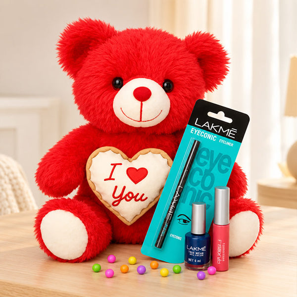 Lakme Cosmetics Gift Set with 12 Inch Teddy | OyeGifts