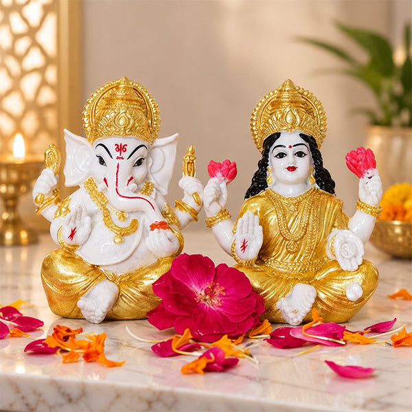 Laxmi Ganesha Marble Finish Idol Set 10 cm