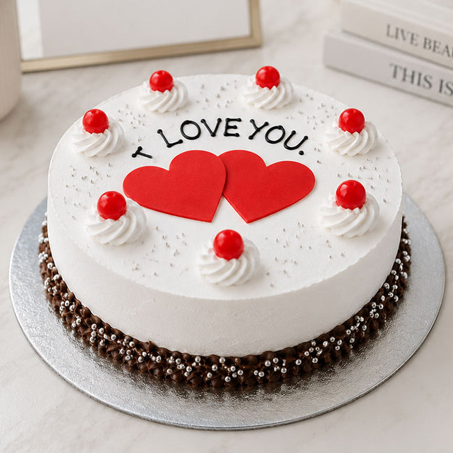 Black Forest Cake Half Kg with Red Heart Design