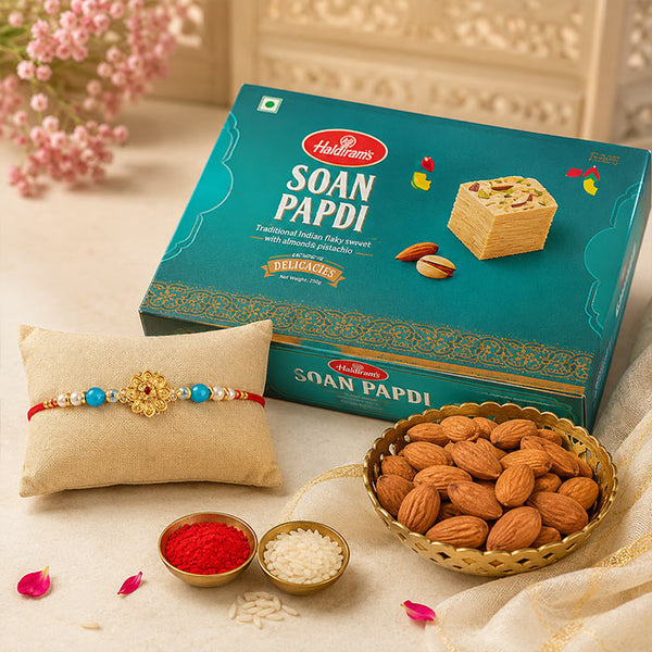 Lovely Peacock Rakhi With Soan And Almond