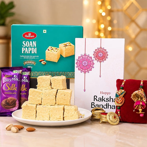 Lumba Rakhi With Soan Papdi N Silk Choco Combo