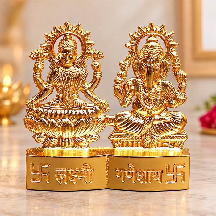 Miniature Laxmi Ganesha Idol, Golden Finish | OyeGifts