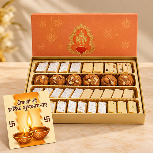Mix Sweets Box 1kg with Diwali Greeting Card