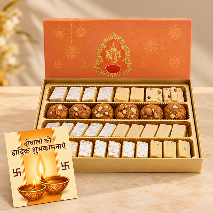 Mix Sweets Box 1kg with Diwali Greeting Card