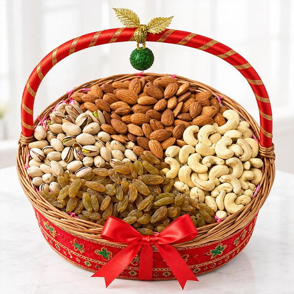 Mixed Dry Fruits Gift Basket 1 Kg with Cashew Almond Pistachio & Raisins