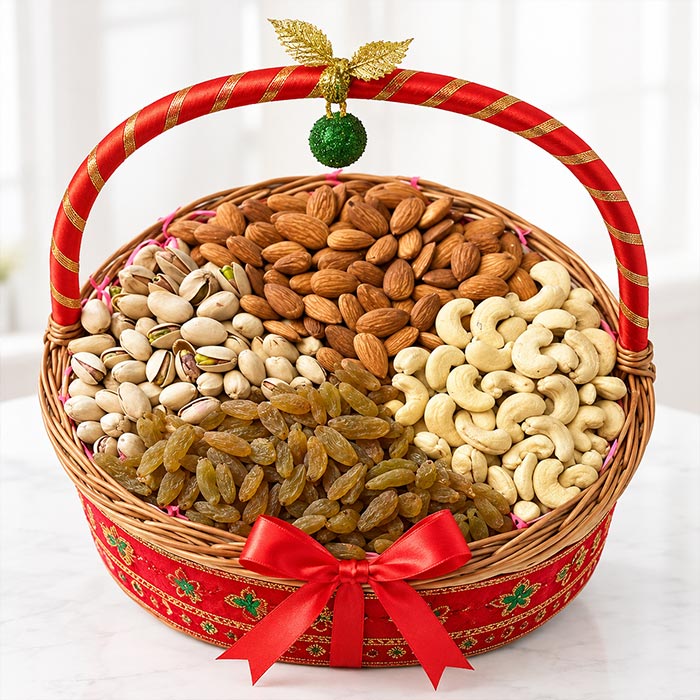 Mixed Dry Fruits Gift Basket 1 Kg with Cashew Almond Pistachio & Raisins
