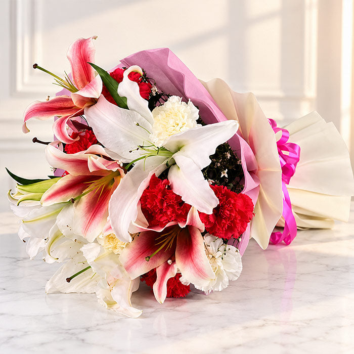 Mixed Lily & Pink White Carnation Bouquet