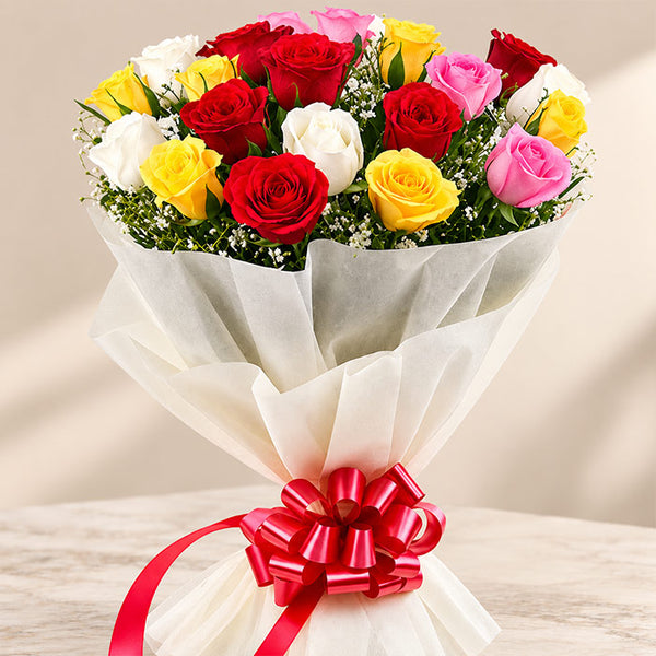 Mixed Roses Bouquet with 20 Fresh Blooms