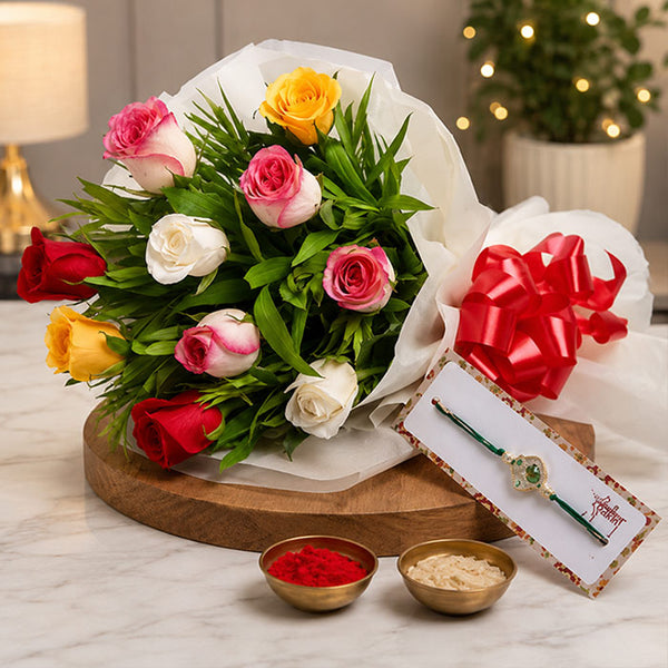 Mixed Roses N Fancy Rakhi