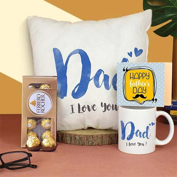 Dad Cushion Mug Gift Set with Ferrero Rocher Chocolates 8 Pcs