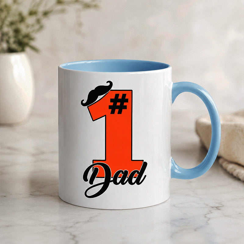 Mug with '#1 Dad' design on a marble surface