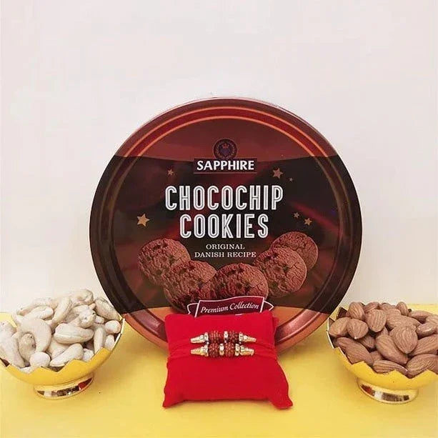 Dazzling 2 Rudraksh Rakhi With Cookies N Dryfruits