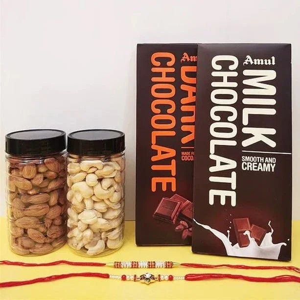Rich Dryfruits With Set Of 2 Rakhis N Amul Delight