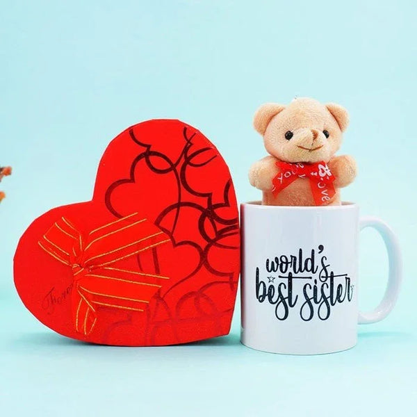 Best Sister Mug N Chocolates With Mini Teddy Combo