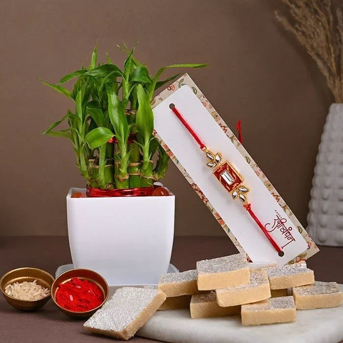 Kundan Rakhi With Bamboo N Kaju Katli