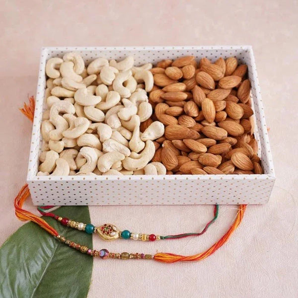 Set Of 2 Rakhi With Dry Fruits Tray