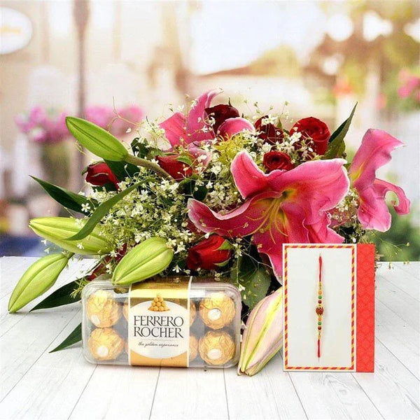 Stunning Rakhi Special Basket And Ferrero Rocher