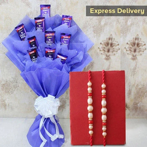 Dairymilk Bouquet And Pearl Rakhi Combo