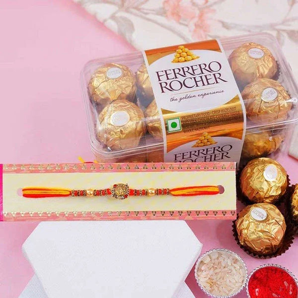 Attractive Golden Rakhi With Ferrero Rochers