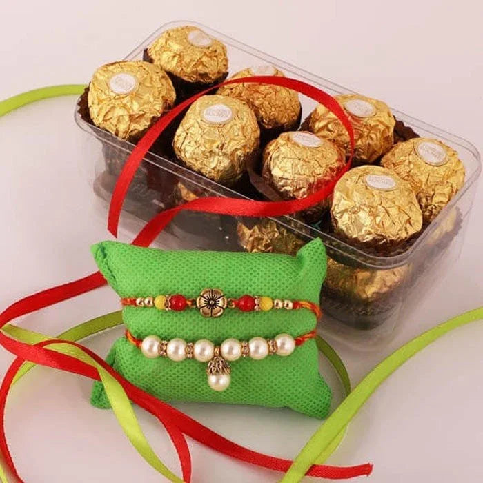 Pearl N Floral Rakhis With Ferrero Rocher