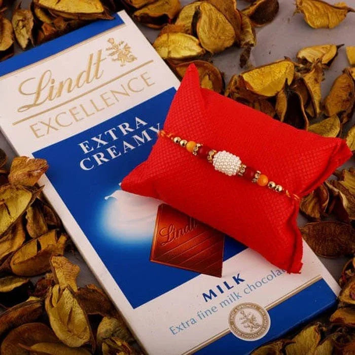 White Bead Rakhi N Lindt Bar