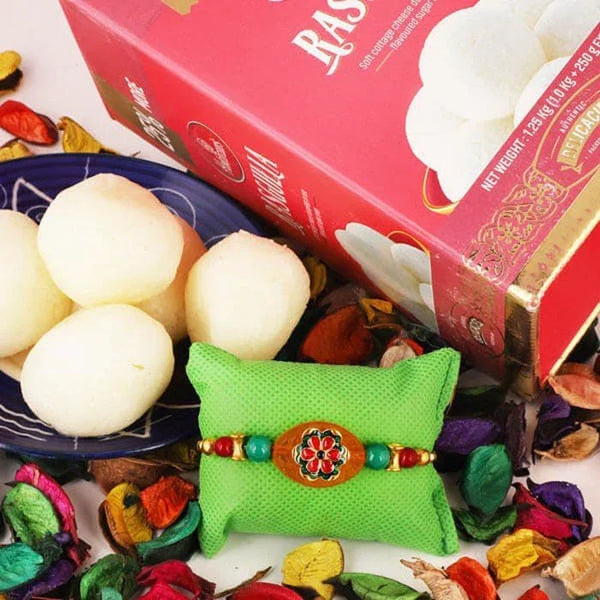 Floral Pebble Rakhi N Rasgulla