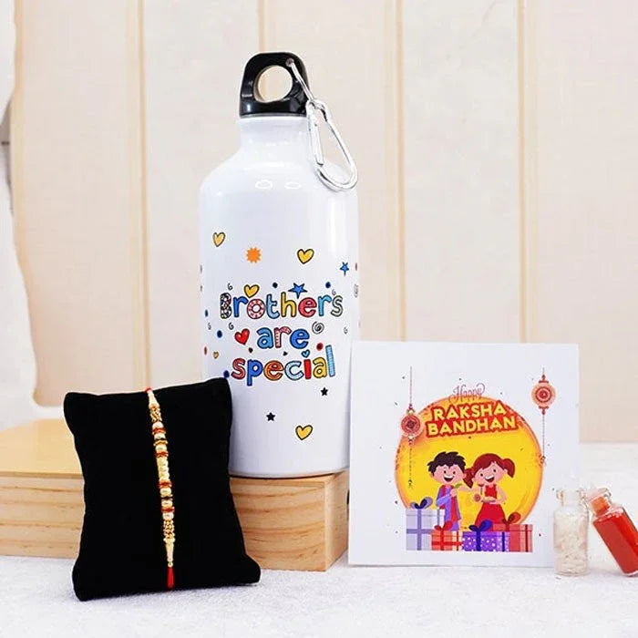 Designer Rakhi With Bottle N Message Card Gift Pack