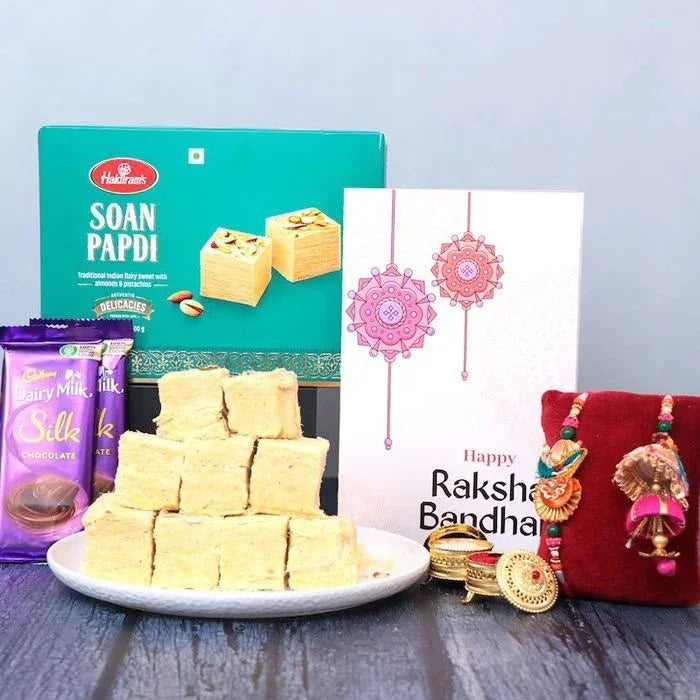 Lumba Rakhi With Soan Papdi N Silk Choco Combo