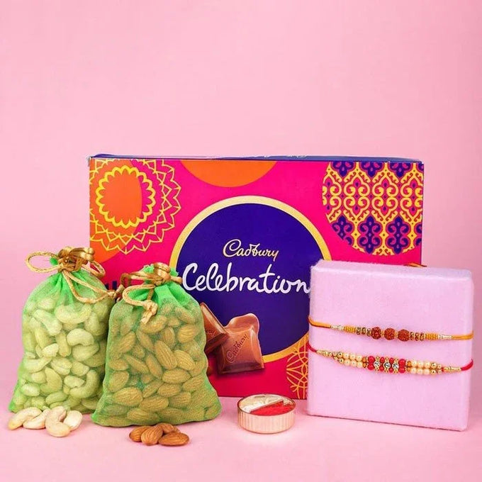 Set Of 2 Rakhi With Hamper