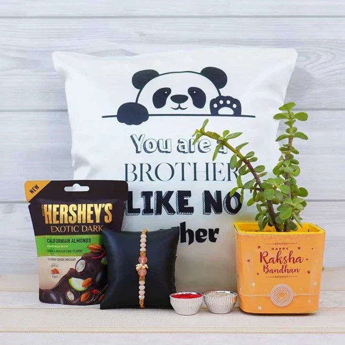 Rakhi With Jade Plant N Cushion Gift Pack