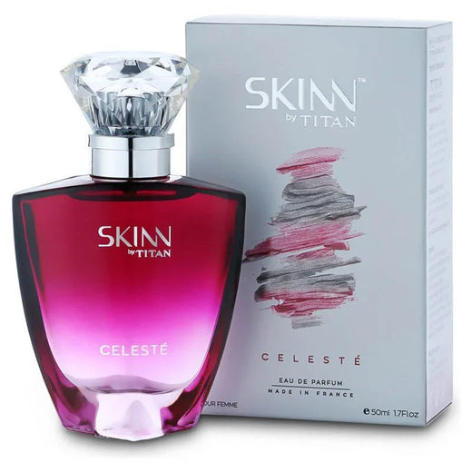 Skinn by Titan Celeste perfume bottle and packaging on a white background