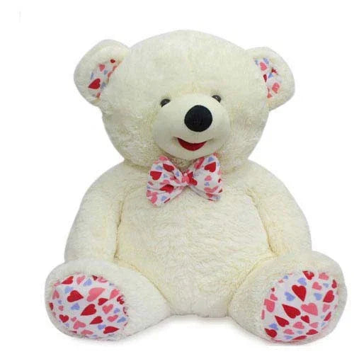 White teddy bear with heart pattern bow tie and paw pads, perfect gift for special occasions
