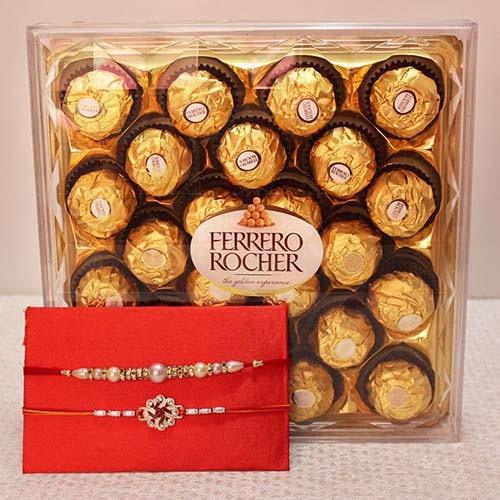Ferrero Rocher chocolate box with decorative Rakhi 