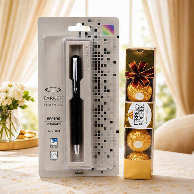 Parker Vector Roller Ball Pen with 4 Ferrero Rocher Gift Pack