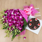 Purple Orchid Bouquet with Half Kg Black Forest Cake customer review image