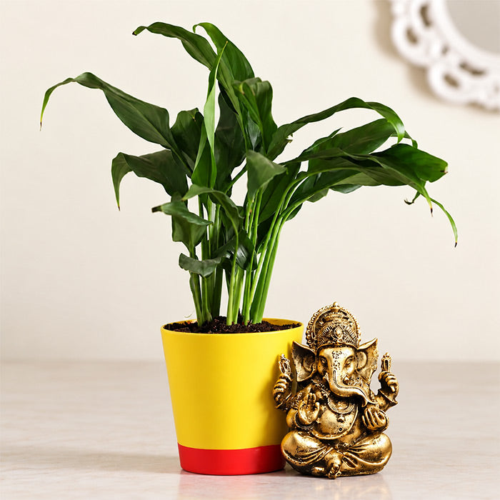 Peace Lily Plant with Lord Ganesha Idol in Plastic Pot