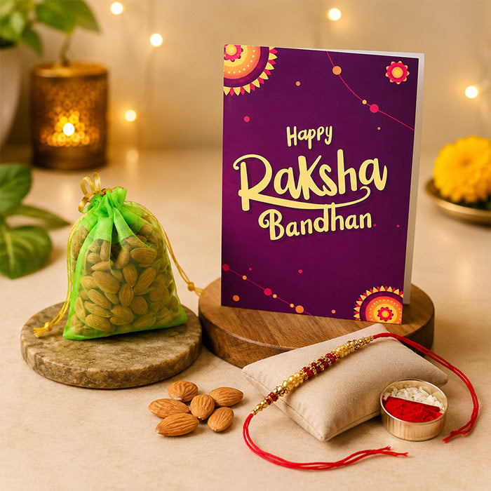 Pearl Rakhi With Almond 100 Gm Greeting Card Combo
