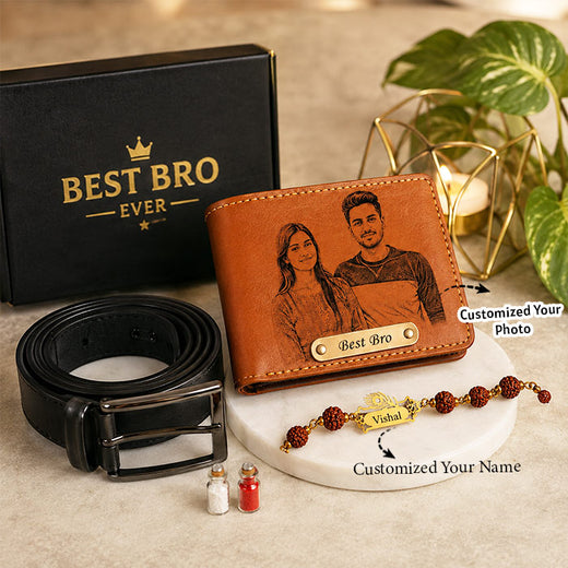 Personalized Best Bro Wallet, Belt & Premium Rakhi Gift Hamper
