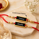 Personalized Black & Gold Name Plate Rakhi Set of 2 customer review image