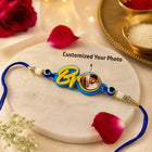 Personalized Blue Initial Photo Rakhi with Evil Eye Beads customer review image
