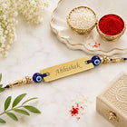 Personalized Evil Eye Name Rakhi with Golden Name Plate customer review image