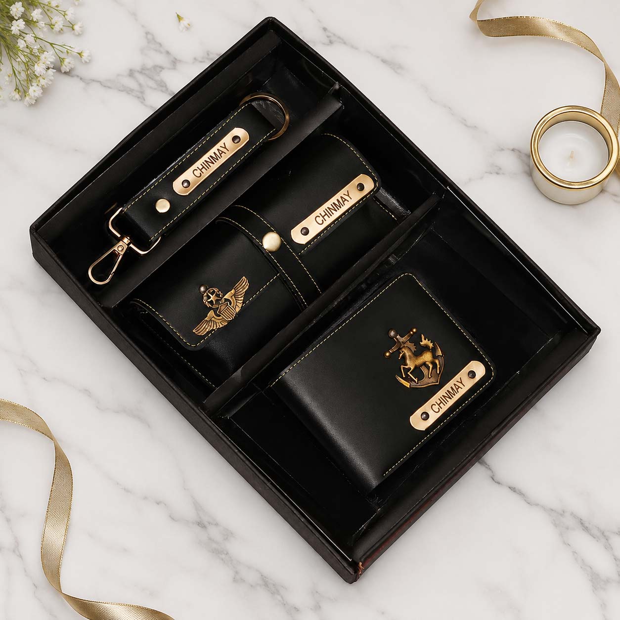 Personalized Leather Gift Set for Men – Wallet, Keychain & Pouch