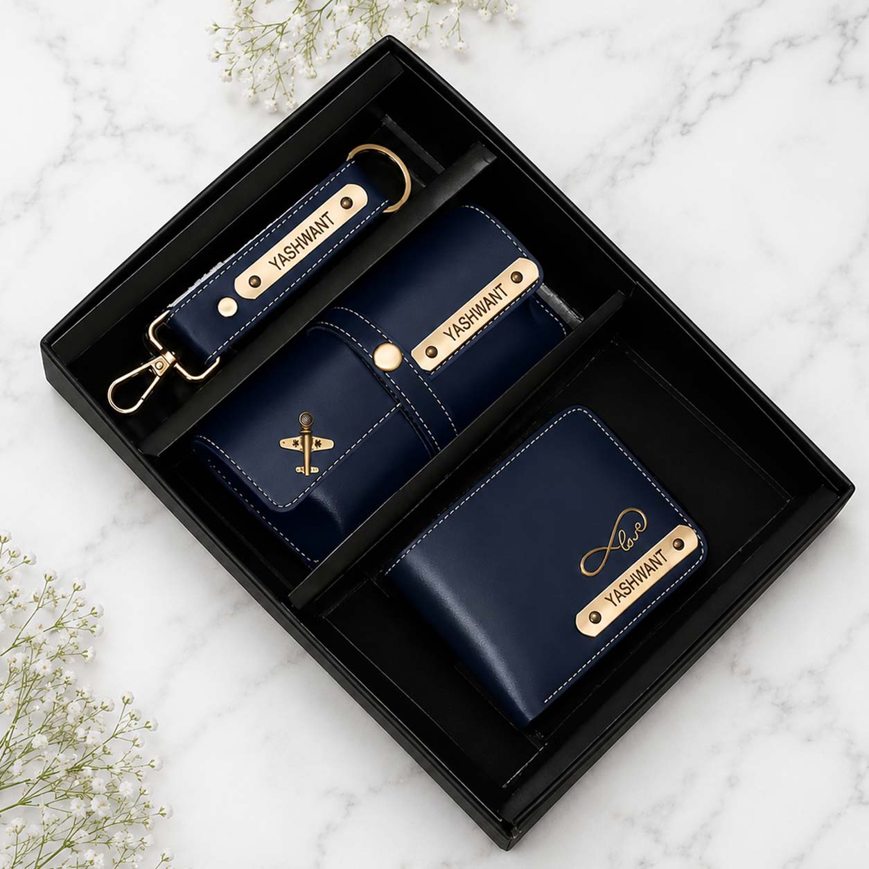 Personalized Leather Gift Set for Men – Wallet, Keychain & Pouch