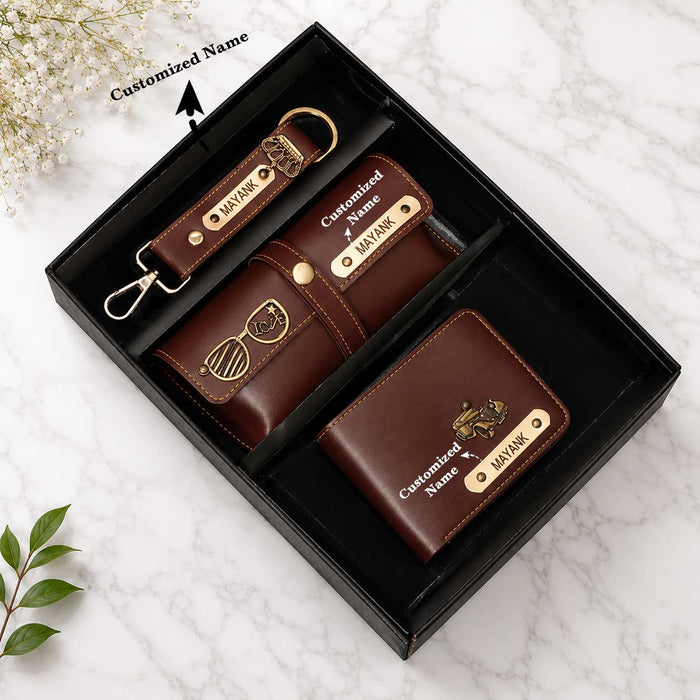 Personalized Leather Gift Set for Men – Wallet, Keychain & Pouch